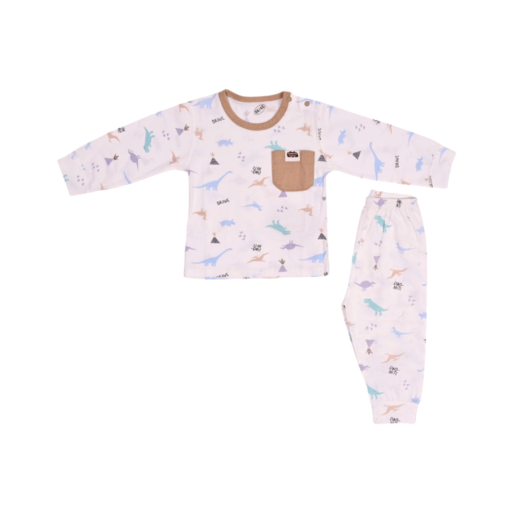 BOYS L/S 2PC PAJAMA SUIT  L-BROWN 0-3M ZHS-26 13 W.G