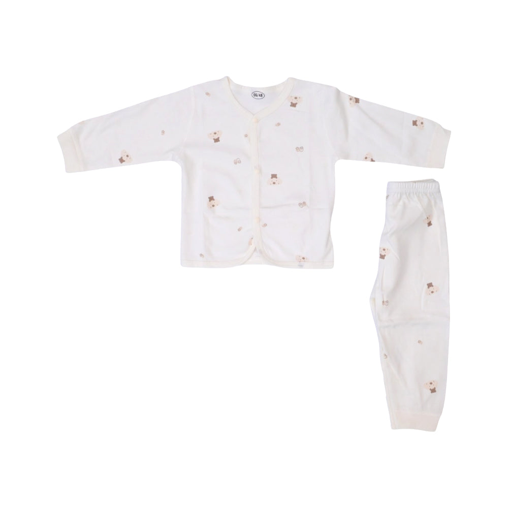 UNISEX L/S 2PC PAJAMA SUIT L/W OFF WHITE PRINTED 0-3M ZHS-26