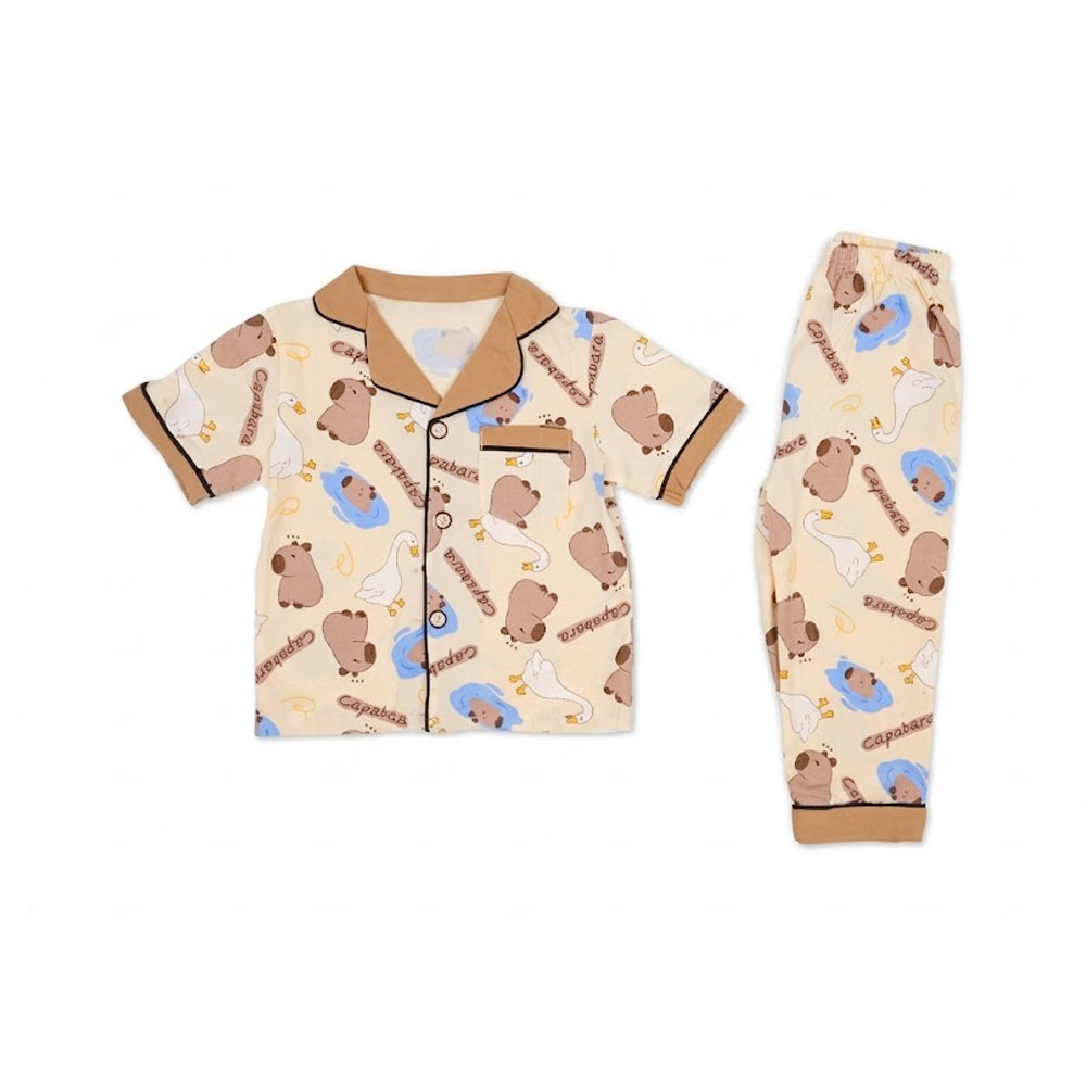 BOYS S/S 2PC SLEEPING SUIT F/O OFF WHITE/SKIN 18-24M ZHS-26