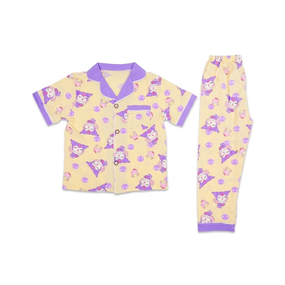 GIRLS S/S 2PC SLEEPING SUIT F/O YELLOW/ PURPLE 4-5YEAR ZHS-2