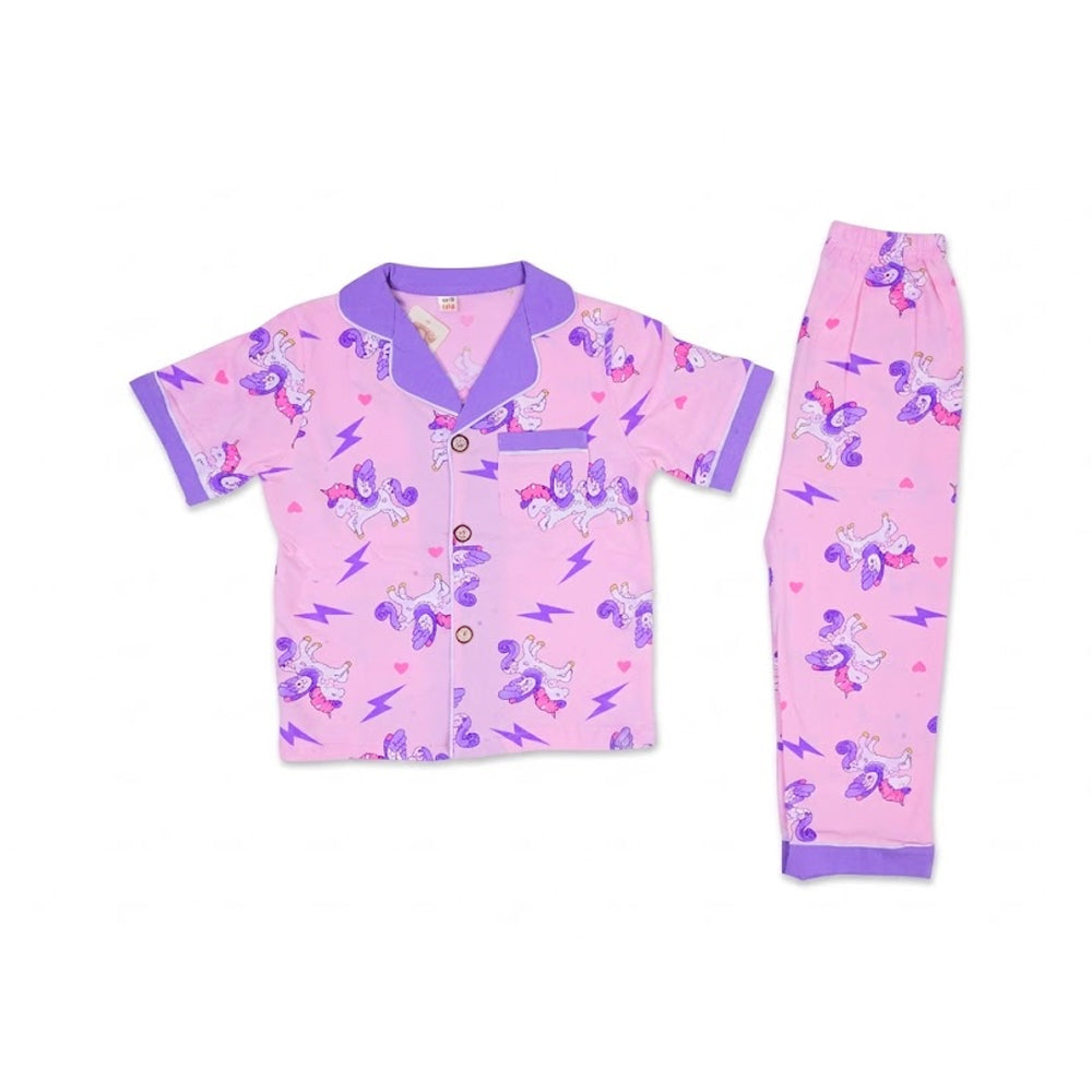 GIRLS S/S 2PC SLEEPING SUIT F/O PINK/PURPLE 2-3YEAR ZHS-26 1