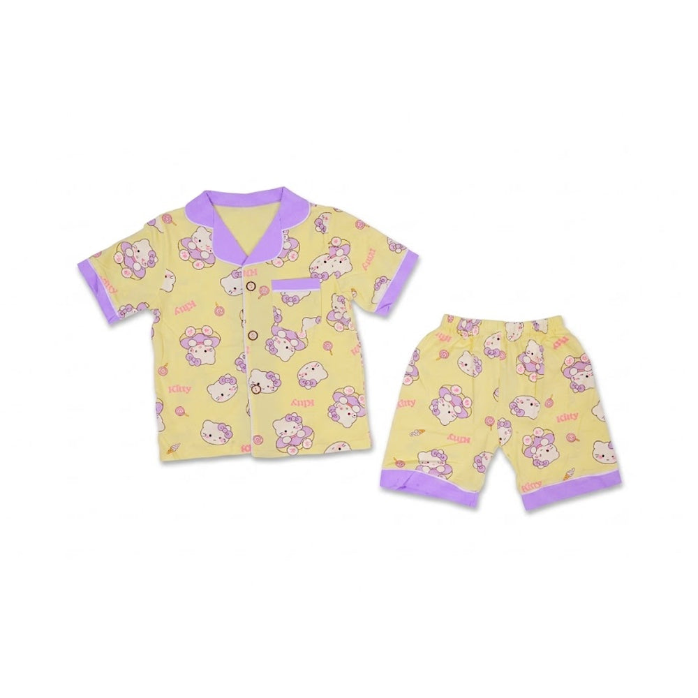 GIRLS S/S 2PC KNICKER SUIT YELLOW/PURPLE 2-3YEAR ZHS-26 105