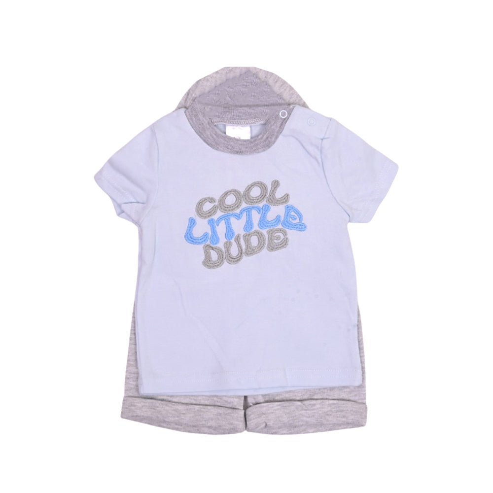 BOY S/S 3PC KNICKER SUIT GREY/BLUE 6-9M ZHS-26 NO-2 W.G