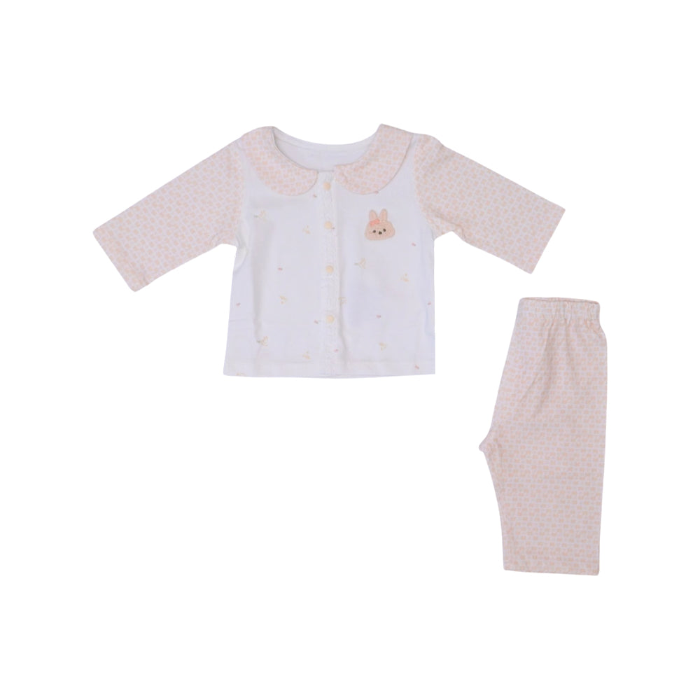 GIRLS L/S 2PC L/W PAJAMA SUIT PEACH/WHITE N.B ZHS-26 9168 I.