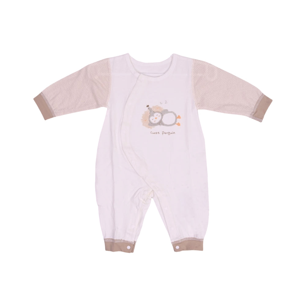 BOYS L/S L/W ROMPER WHITE BROWN 0-3 ZHS-26 9169 I.G