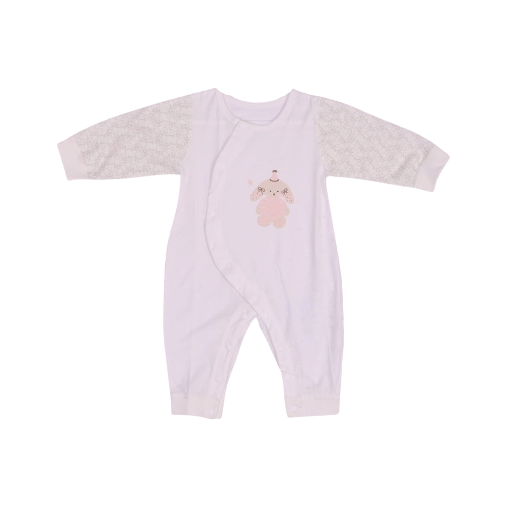 GIRLS L/S L/W ROMPER WHITE PINK 0-3 ZHS-26 9256 I.G