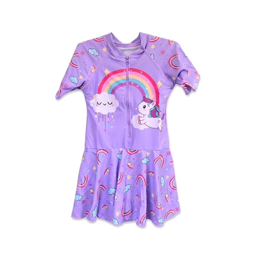 GIRLS S/S 2PC SWIMMING COSTUME PURPLE 8-9YEAR NO-5 THAI-26