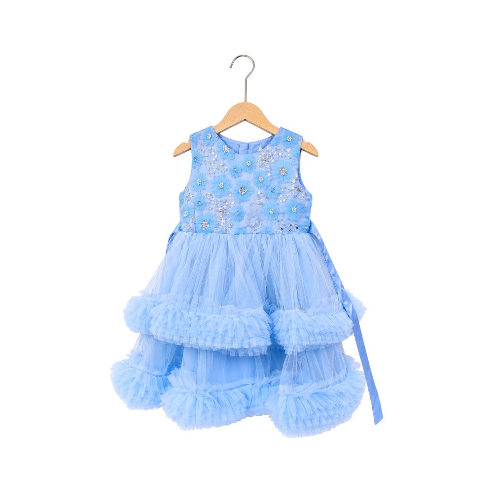 GIRLS S/L FANCY FROCK H&R VA2085 SKY BLUE IR-26