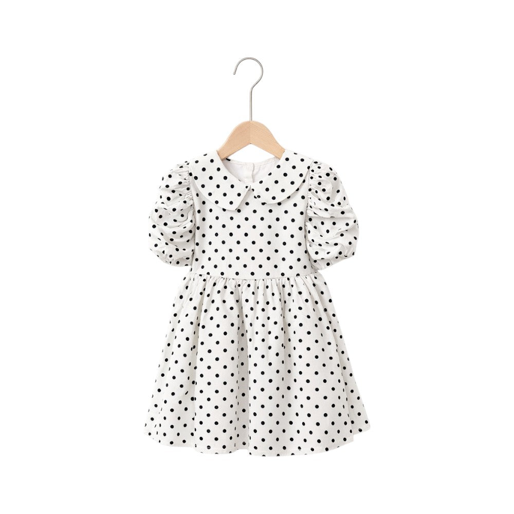GIRLS S/S F.FROCK DOT H&R VF-159 OFF-WHITE IR-26