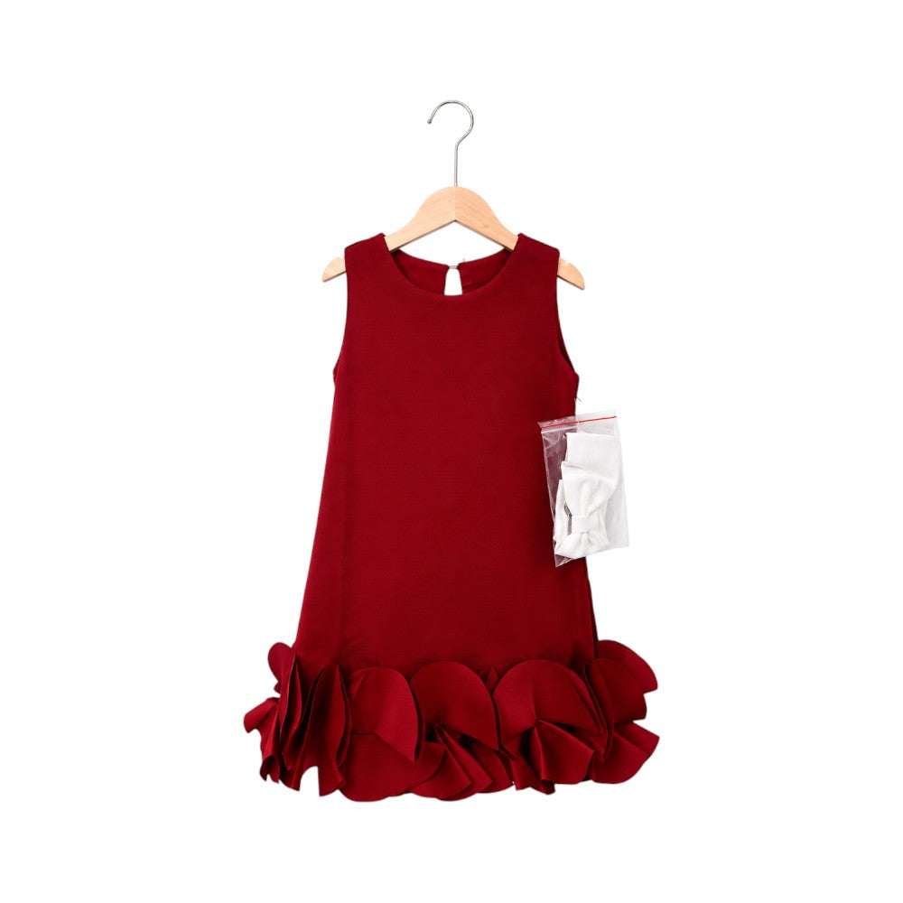 GIRLS S/L 2PCS FANCY FROCK H&R TV2414 MAHROON IR-26