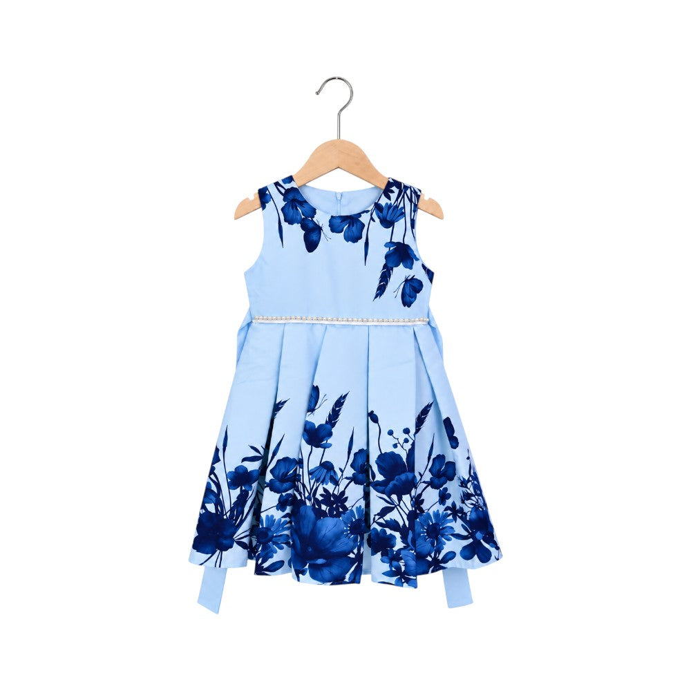 GIRLS S/L COT PRINT FROCK H&R VE0487 SKY BLUE IR-26