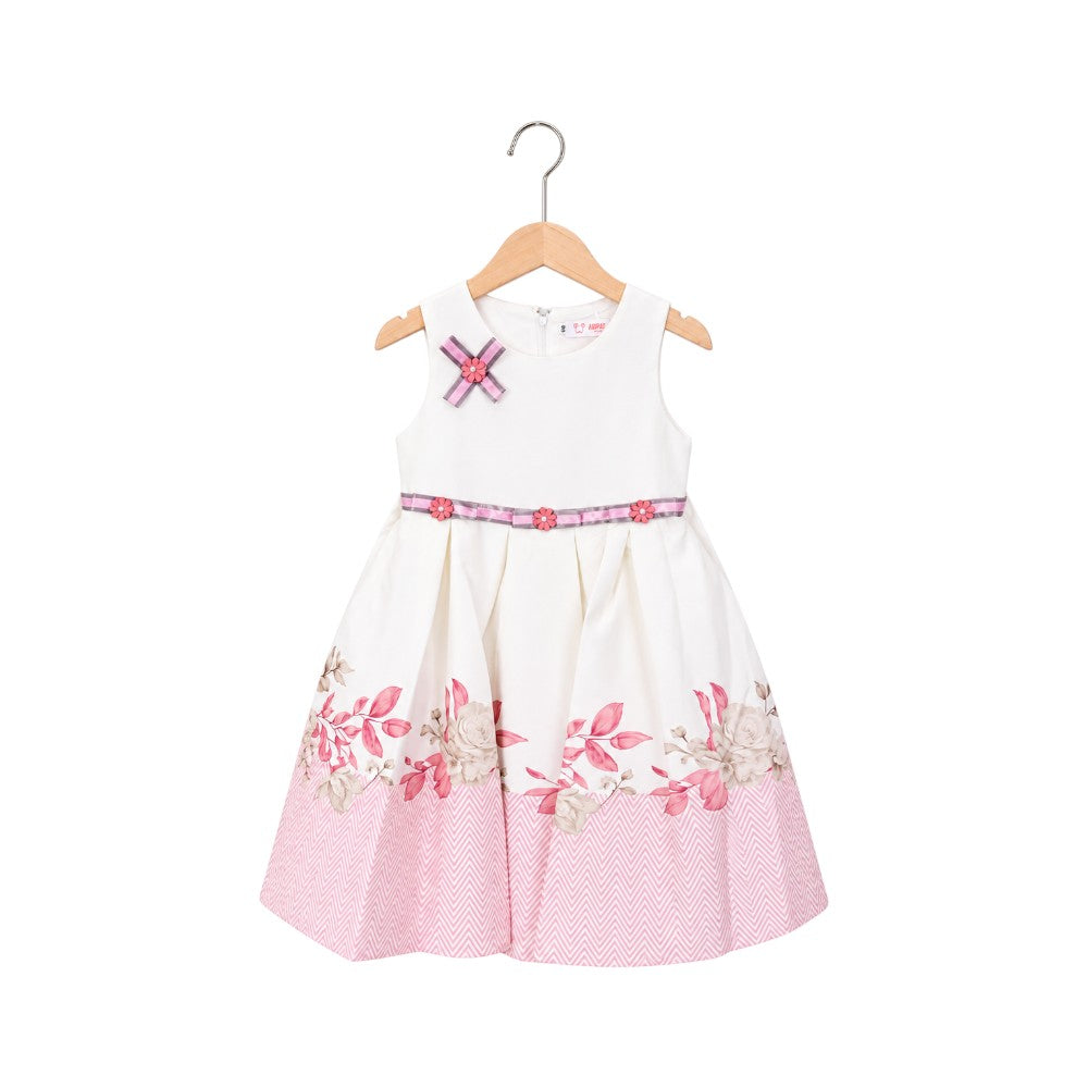 GIRLS S/L F.FROCK PRINT H&R VB550 OFF-WHITE PINK IR-