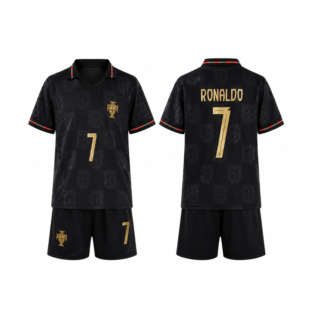 RONALDO 2PC FOOT-BALL JERSEY BLK/GLDN IRS-26 2-3 YEAR 014