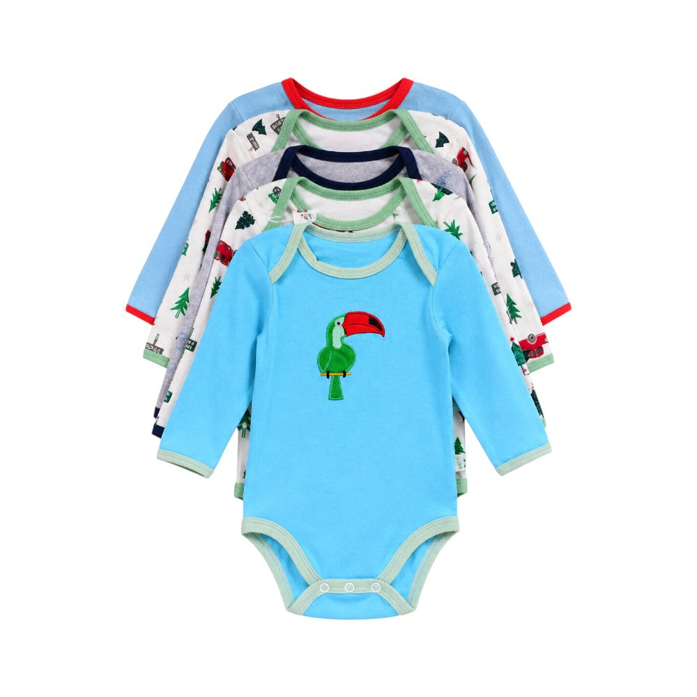 BOYS L/S 5PCS BODY SUIT SET C2103-A IR-26 MULTI COL 3-6M
