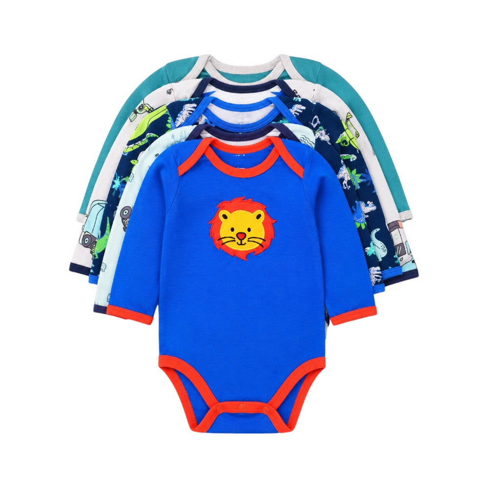 BOYS L/S 5PCS BODY SUIT SET C2103-A IR-26 MULTI COL 6-9M