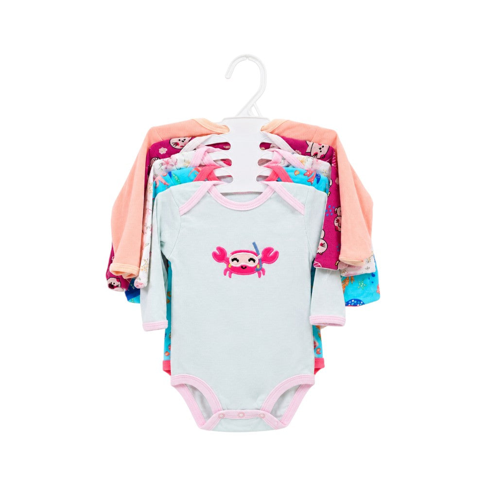 GIRLS L/S 5PCS BODY SUIT SET C2103-B IR-26 MULTI COL 3-6M