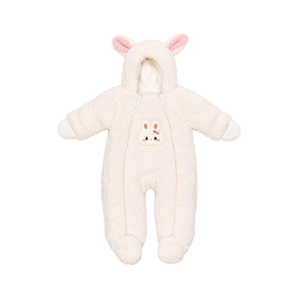 GIRLS L/S FLEECE ROMPER HOODED (BEAR) WHITE YK-3