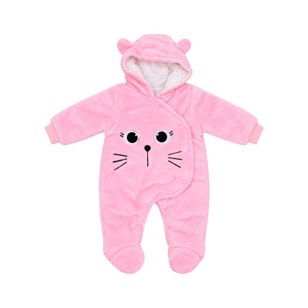 GIRLS L/S FLEECE ROMPER HOODED (CAT) PINK 1 YK-4