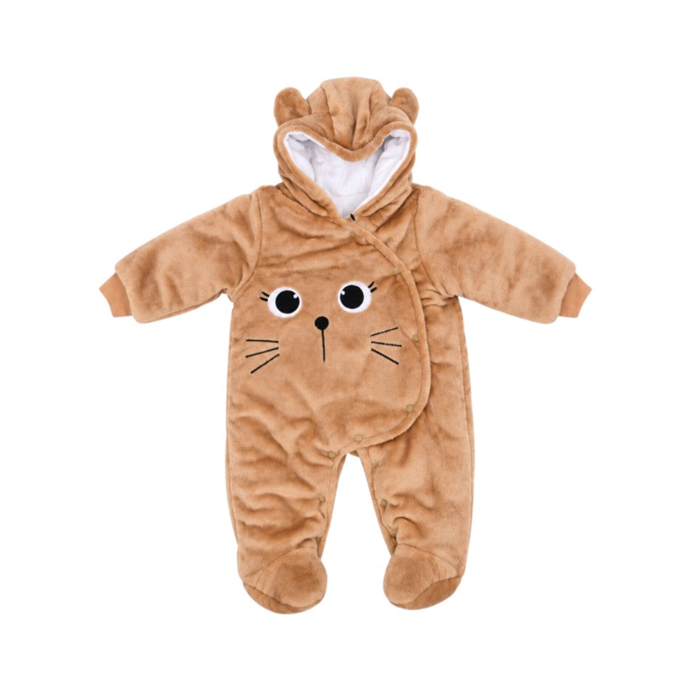 BOYS L/S FLEECE ROMPER HOODED (CAT) L-BROWN YK-4