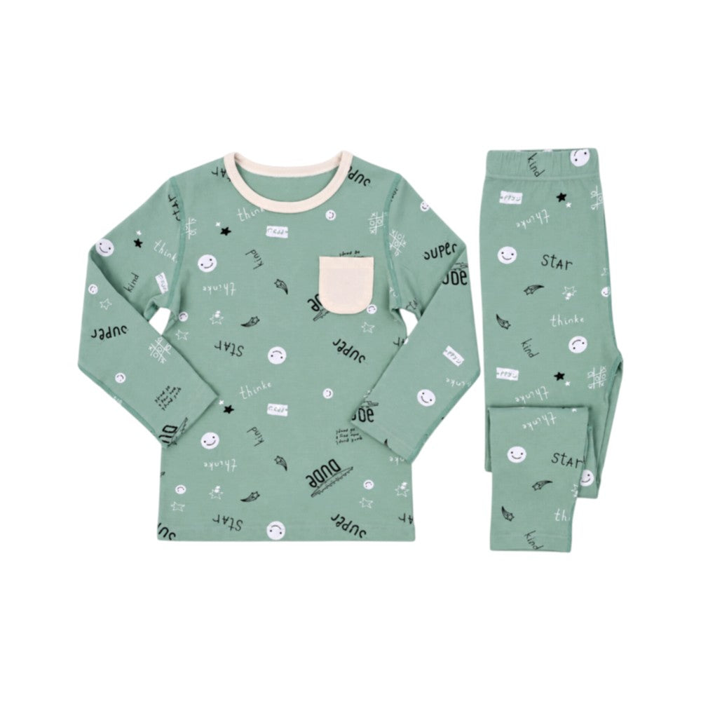 BOYS L/S DUCKLINGS 2PC SLEEPING SUIT OIL GREEN IR-26 62011