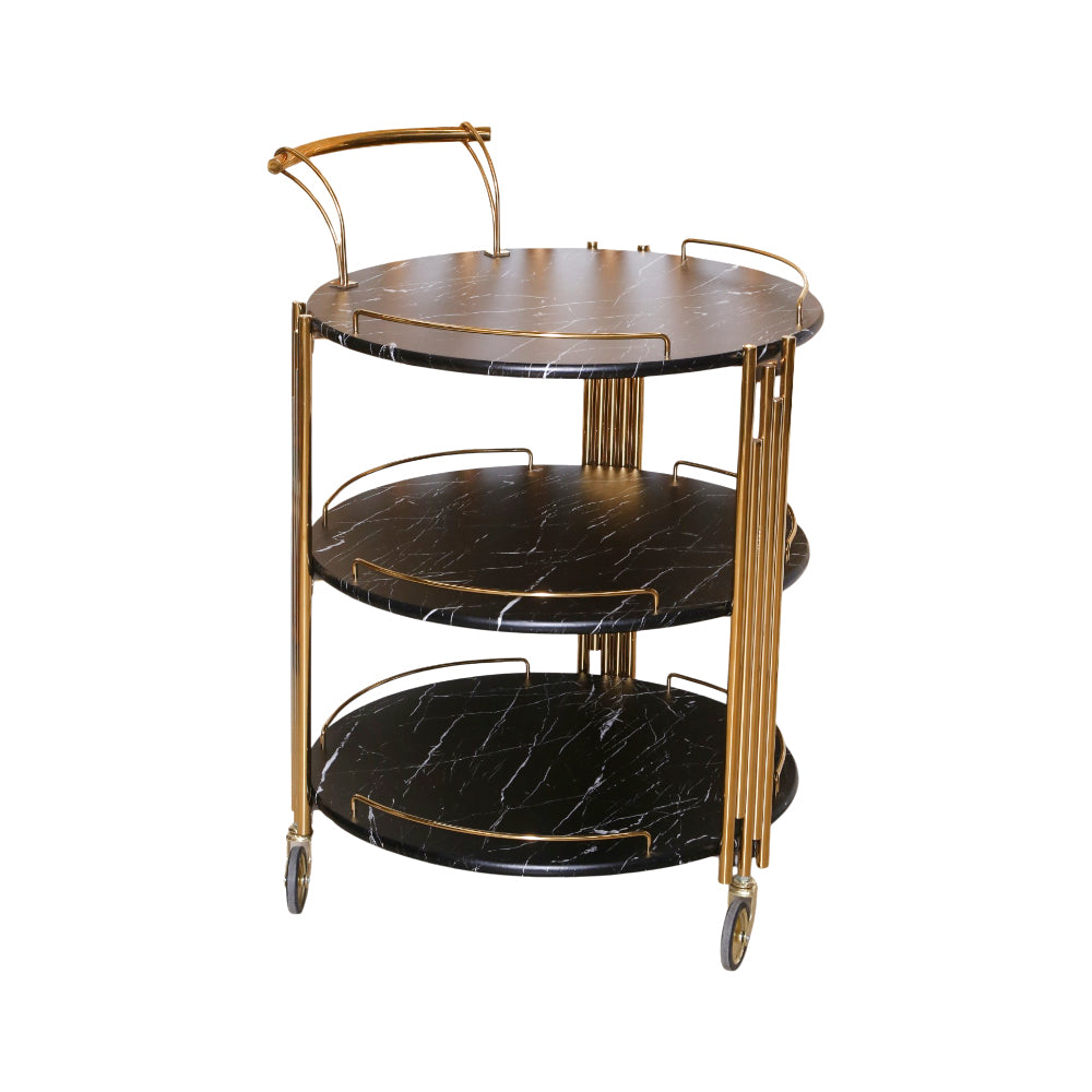 TEA TROLLEY 3 SHELF DELUXE-510 BLACK MARBLE-E18