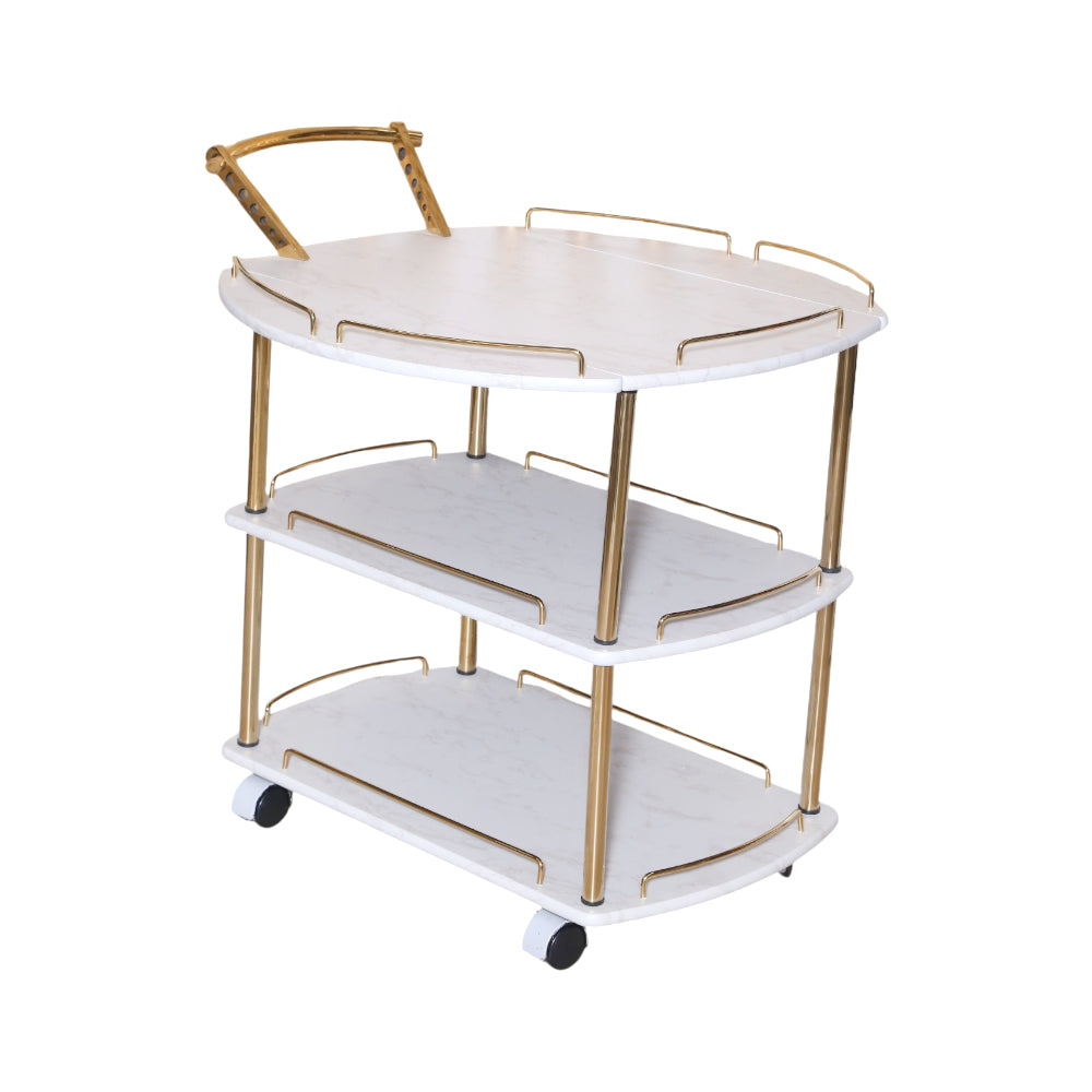 TEA TROLLEY FOLDING 3 SHELF-885 WHITE MARBLE-E02