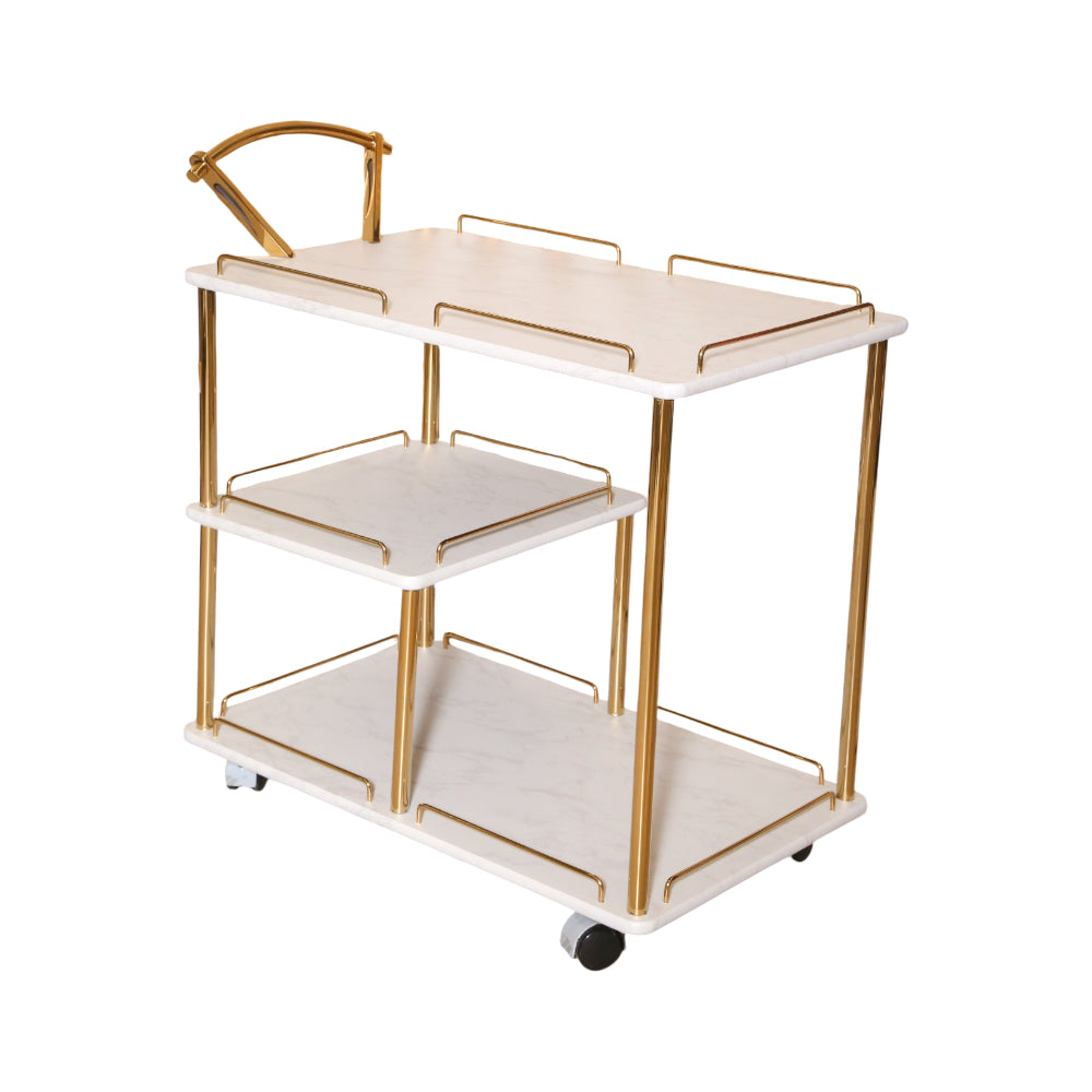 TEA TROLLEY 3 SHELF NEW STATE-908 WHITE MARBLE E-02