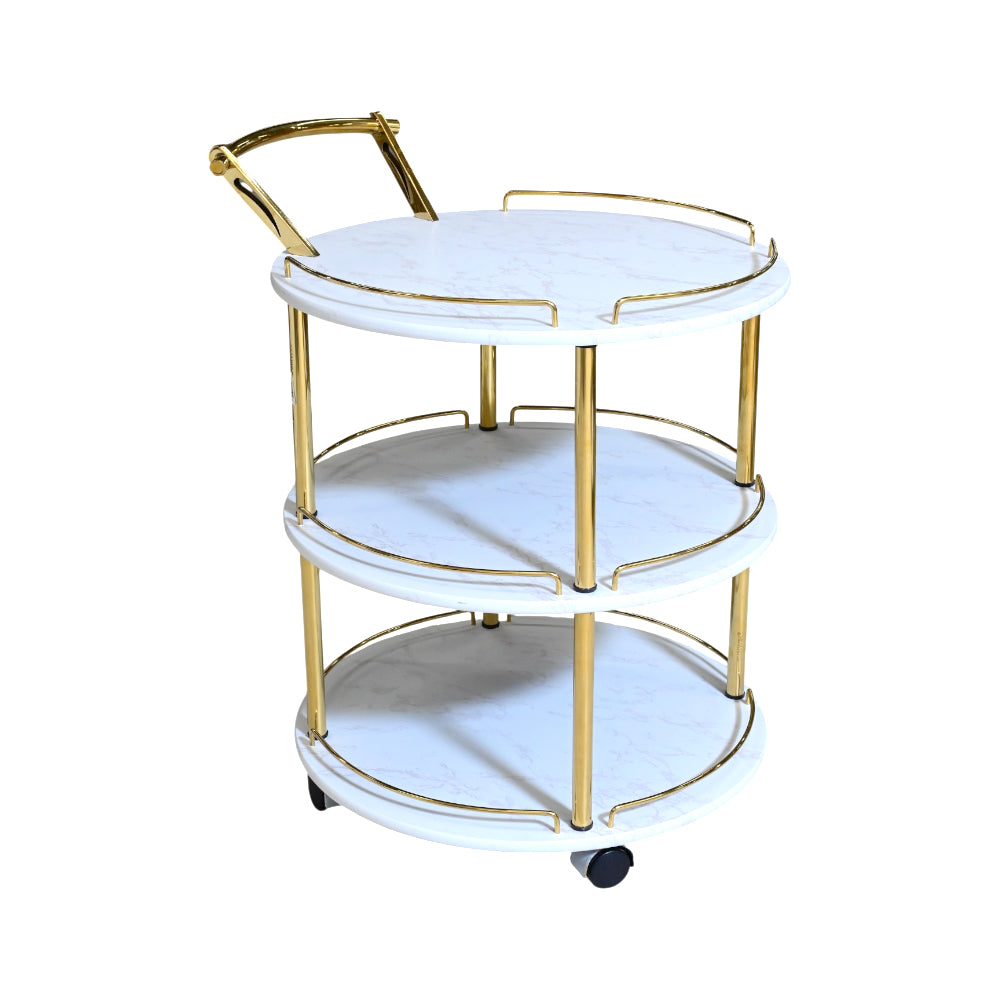 TEA TROLLEY 3 SHELF ROUND-506 WHITE MARBLE-E02