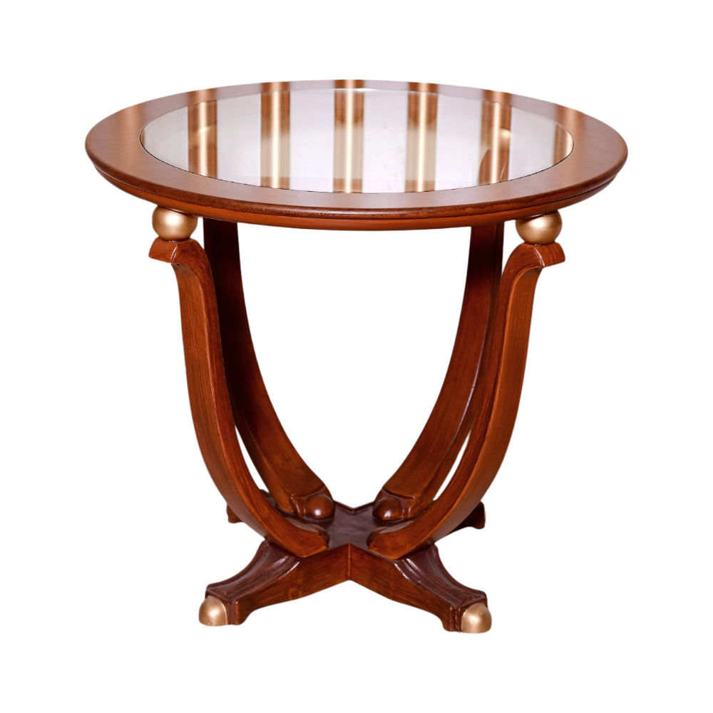 WOODEN ROUND TABLE GLASS FB SW-012
