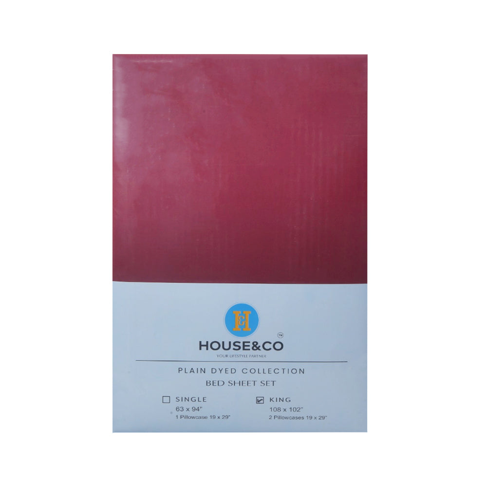 H&C BED SHEET KING BURGUNDY POLY COTTON 108X102 TC-144