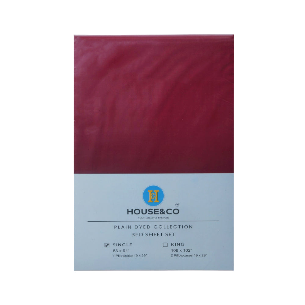 H&C BED SHEET SINGLE BURGUNDY POLY COTTON 63X94 TC-144