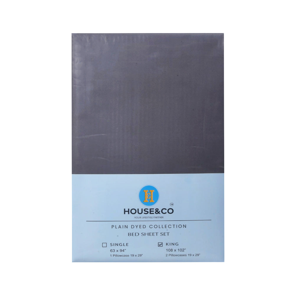 H&C BED SHEET KING GREY POLY COTTON 108X102 TC-144