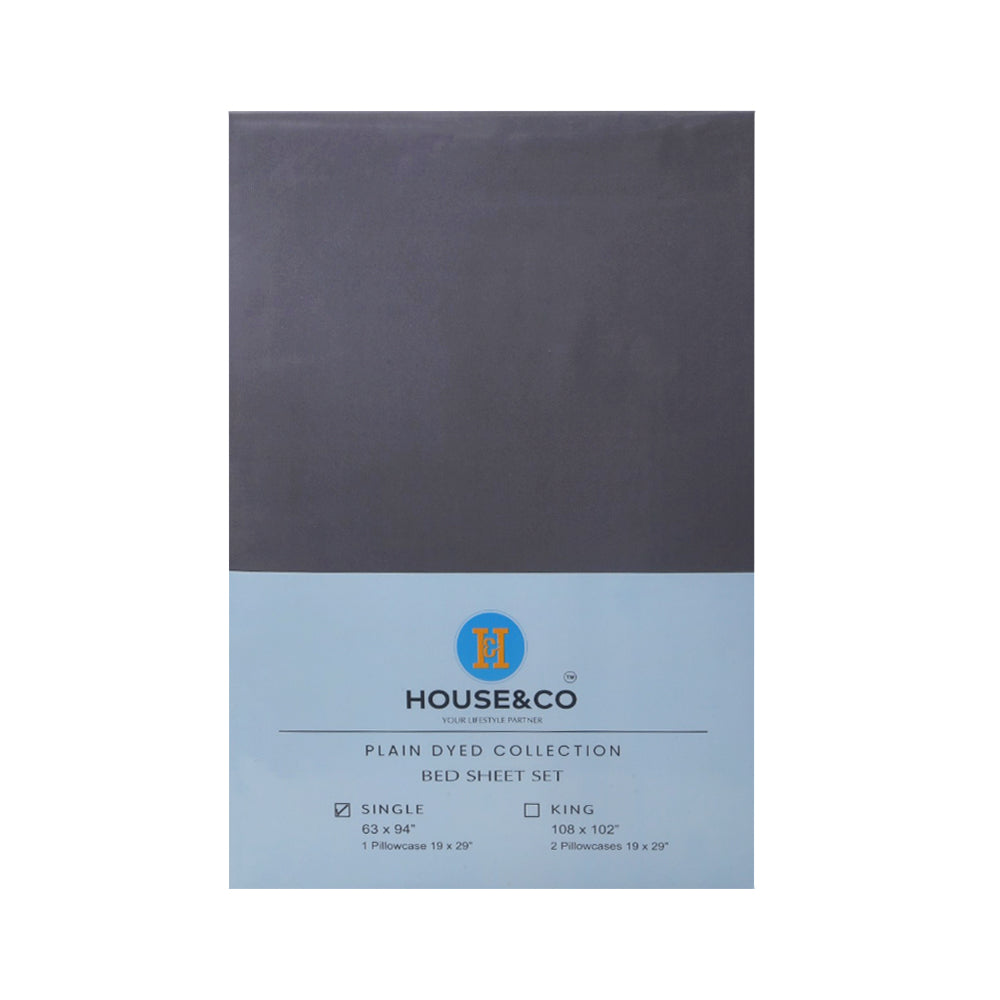 H&C BED SHEET SINGLE GREY POLY COTTON 63X94 TC-144