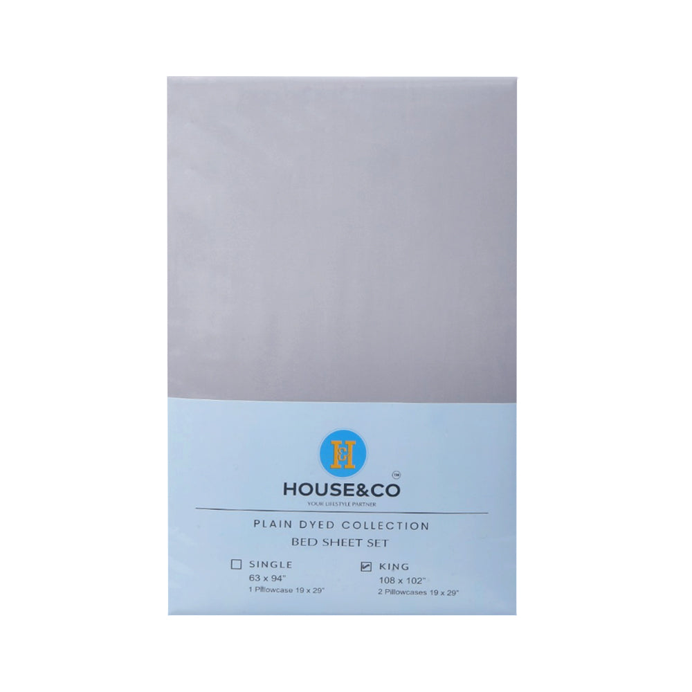 H&C BED SHEET KING LGREY POLY COTTON 108X102 TC-144