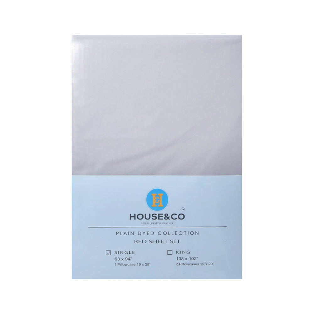 H&C BED SHEET SINGLE LGREY POLY COTTON 63X94 TC-144