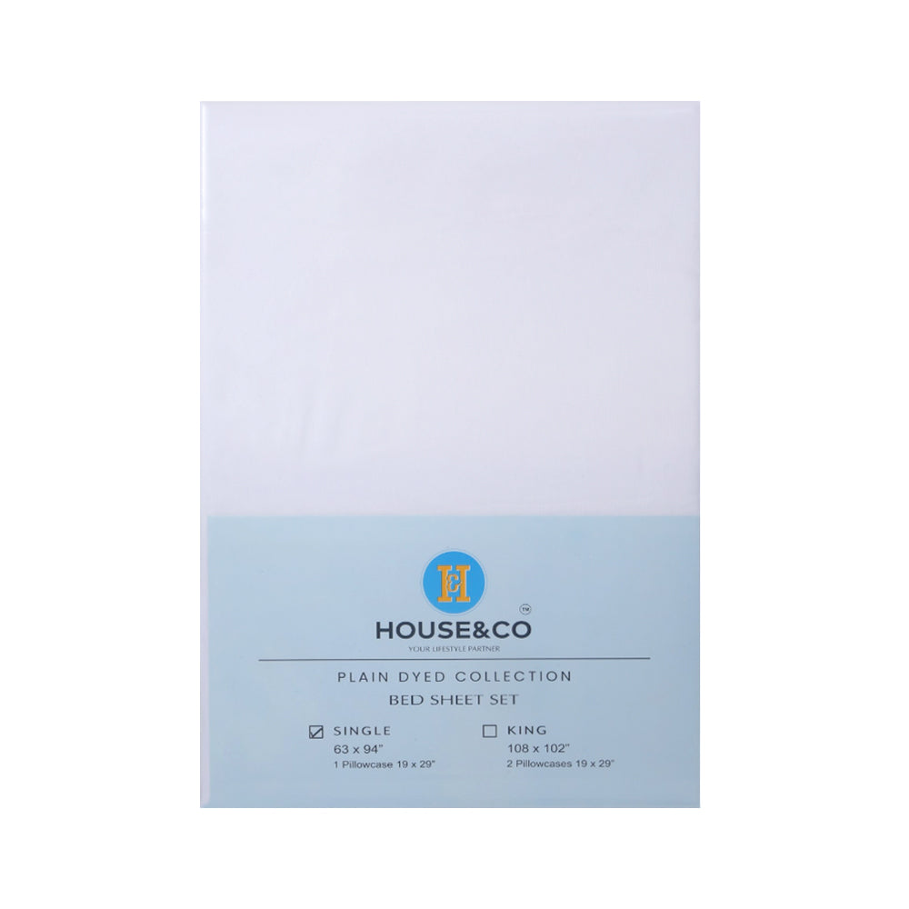 H&C BED SHEET SINGLE WHITE POLY COTTON 63X94 TC-144