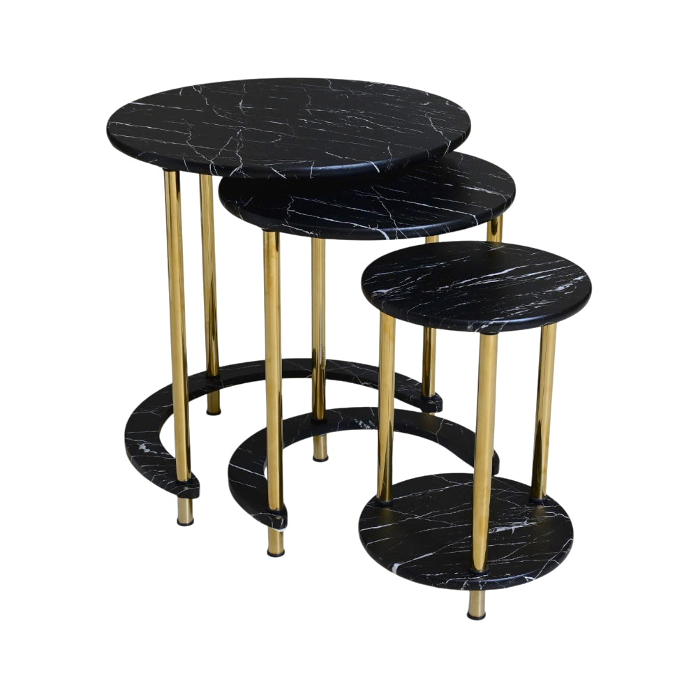 TABLE SET NEST ROUND 3PCS 188 BLACK MARBLE E18