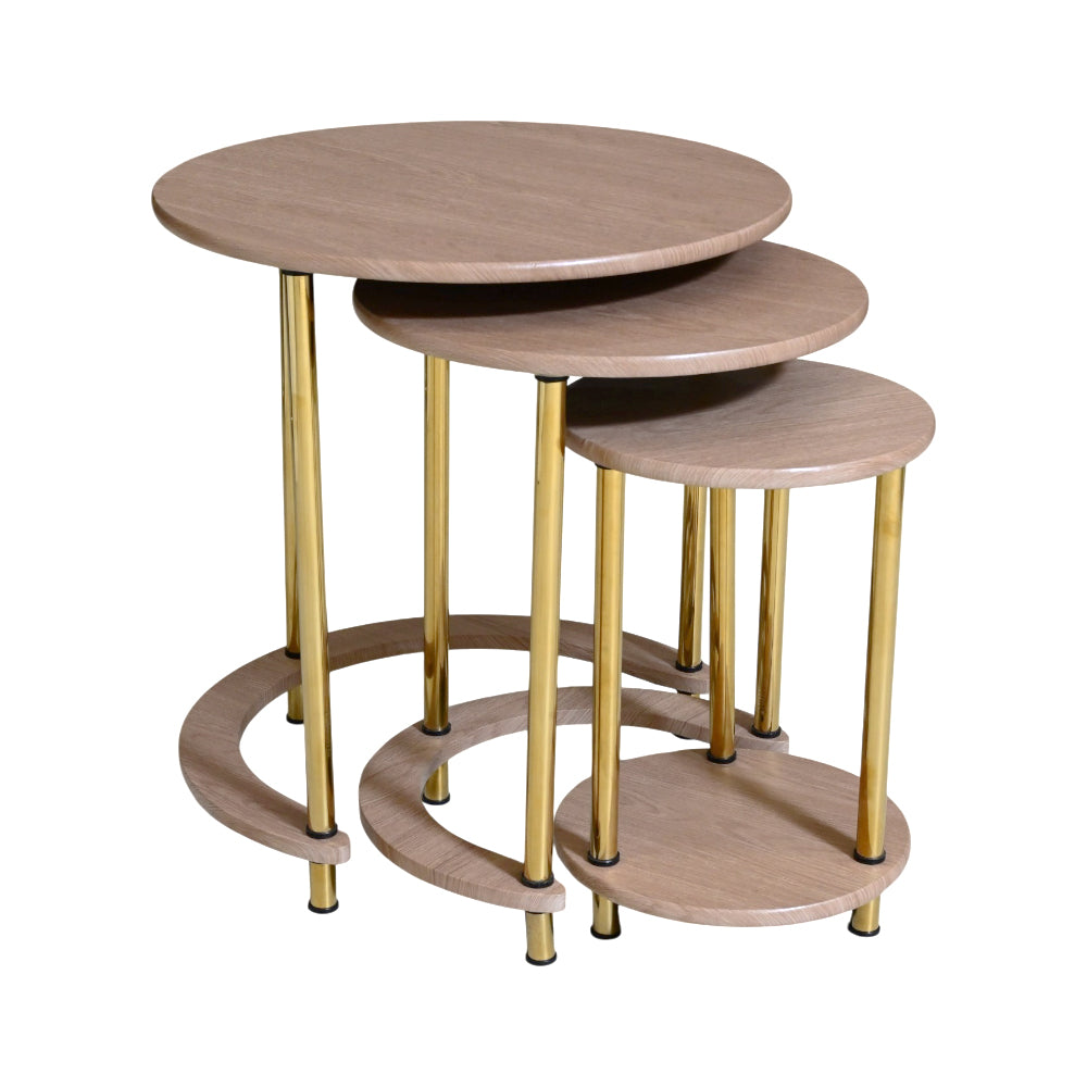 TABLE SET NEST ROUND 3PCS 188 TEXTURE WOOD E08