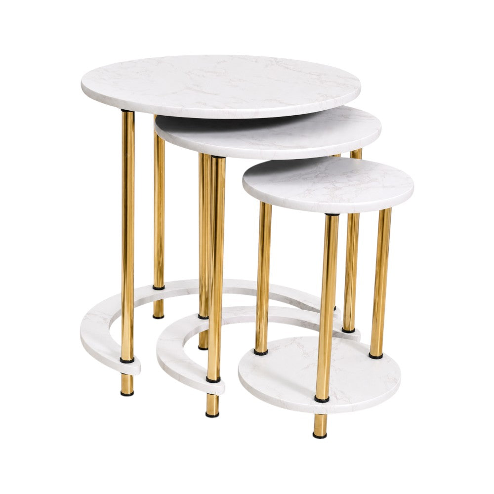 TABLE SET NEST ROUND 3PCS 188 WHITE MARBLE E02