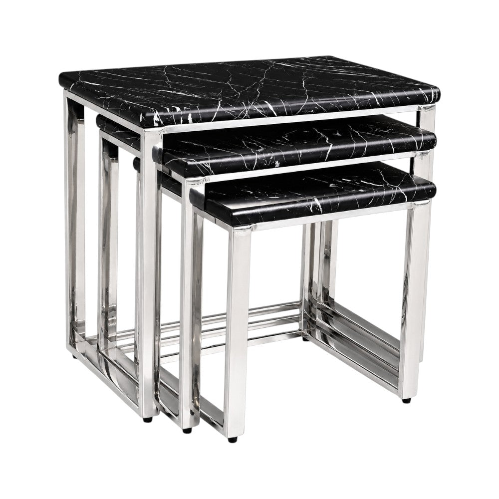 TABLE SET NEST SILVER FRAME 3PCS  2788 BLACK MARBLE E18