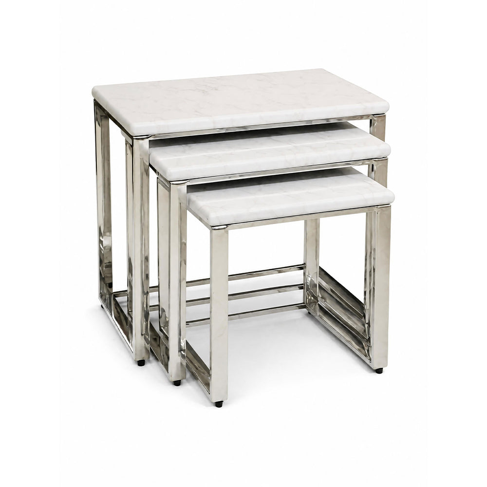 TABLE SET NEST SILVER FRAME 3PCS 2788 WHITE MARBLE E02
