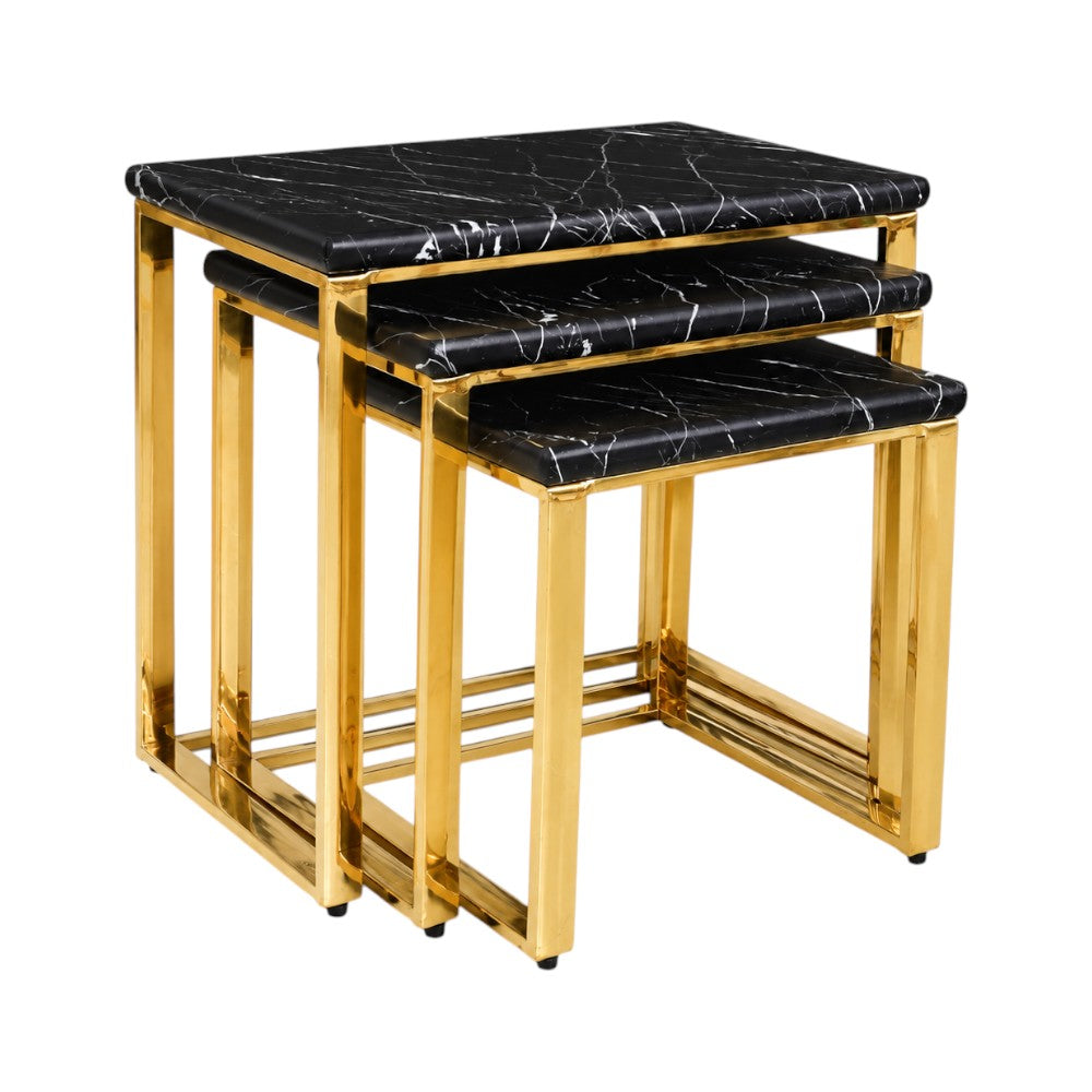 TABLE SET NEST GOLDEN FRAME 3PCS 2788 BLACK MARBLE E18