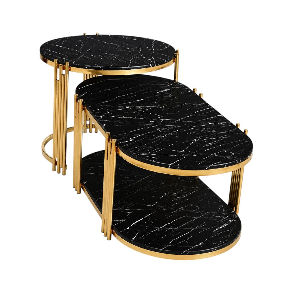 CENTER TABLE ROUND OVAL 1+1 (CT7015) BLACK MARBLE E-18