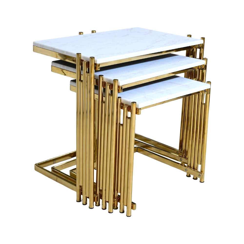 TABLE SET NEST DELUXE 3PCS 1788 WHITE MARBLE E02