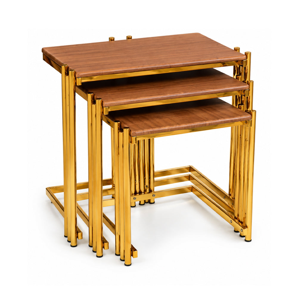 TABLE SET NEST DELUXE 3PCS 1788 TEXTURE WOOD E08