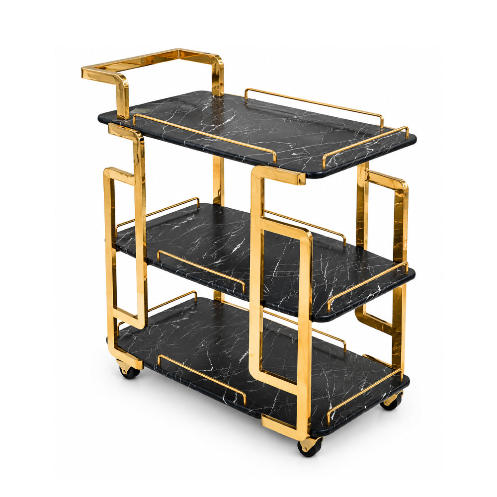 TEA TROLLEY 3 SHELF 7020 BLACK MARBLE E18