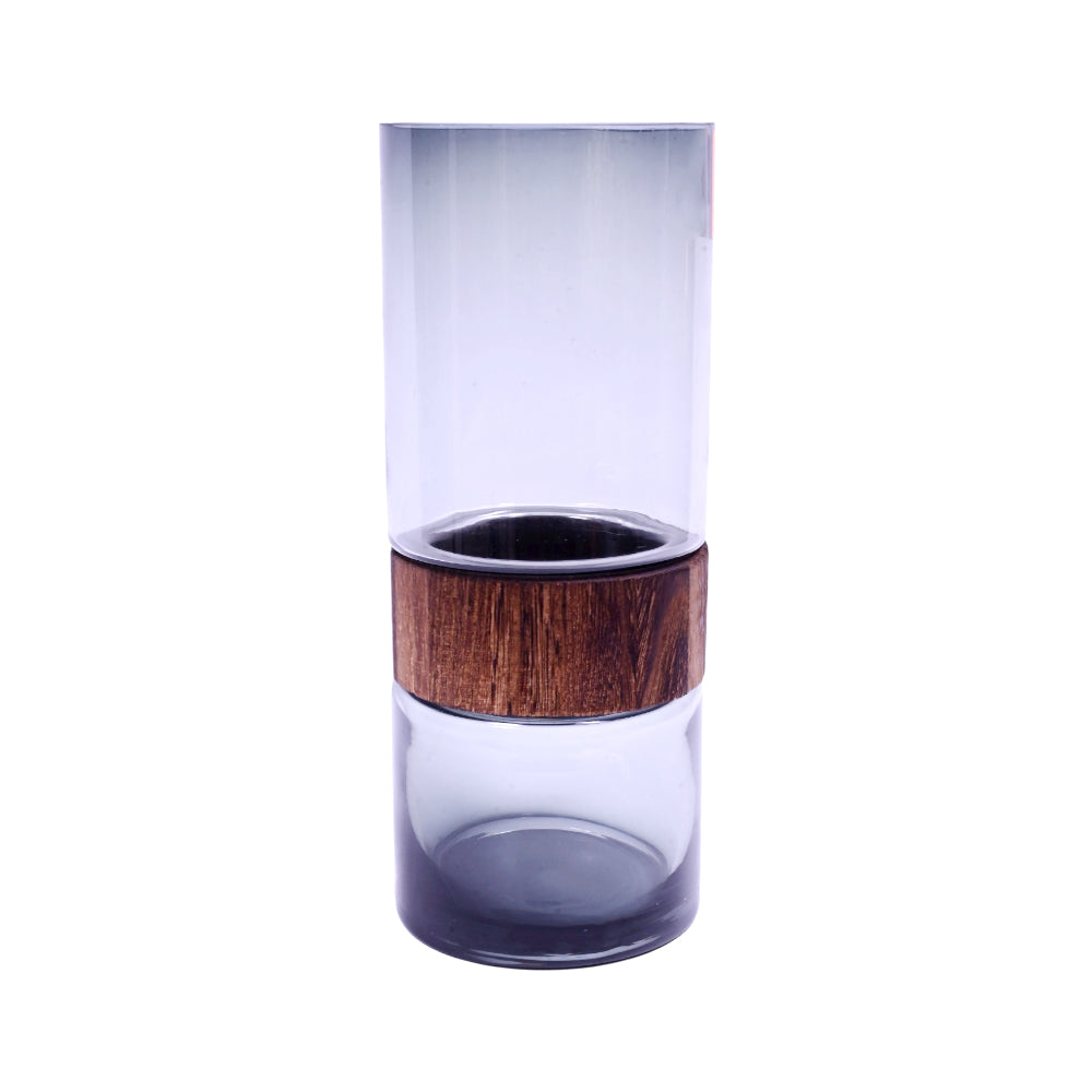 VASE GLASS WITH WOOD 3017-28