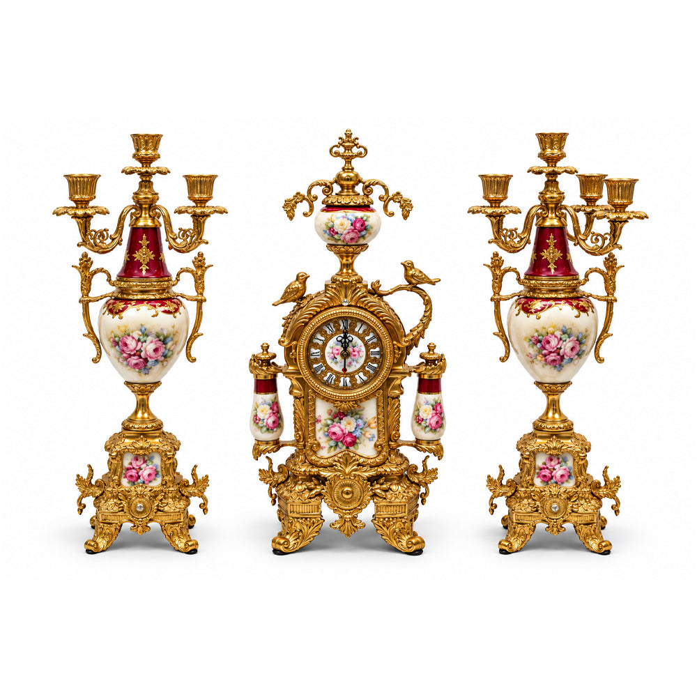 CLOCK & CANDLE STAND 3PC SET IR JD-5044-3049