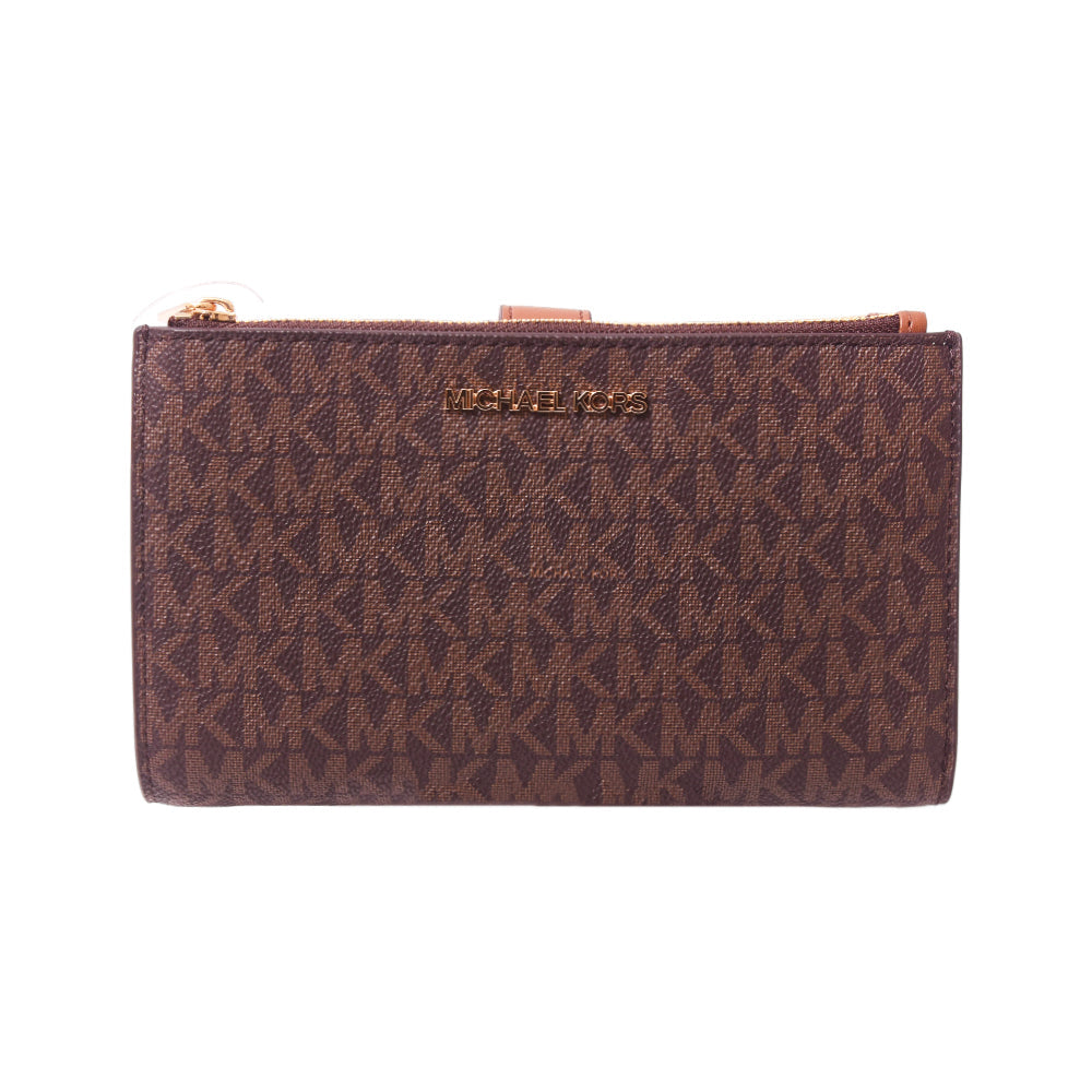 MK DOUBLE SIGNATURE ZIPPER WALLET 35F8GTVW0B BRN (IR)