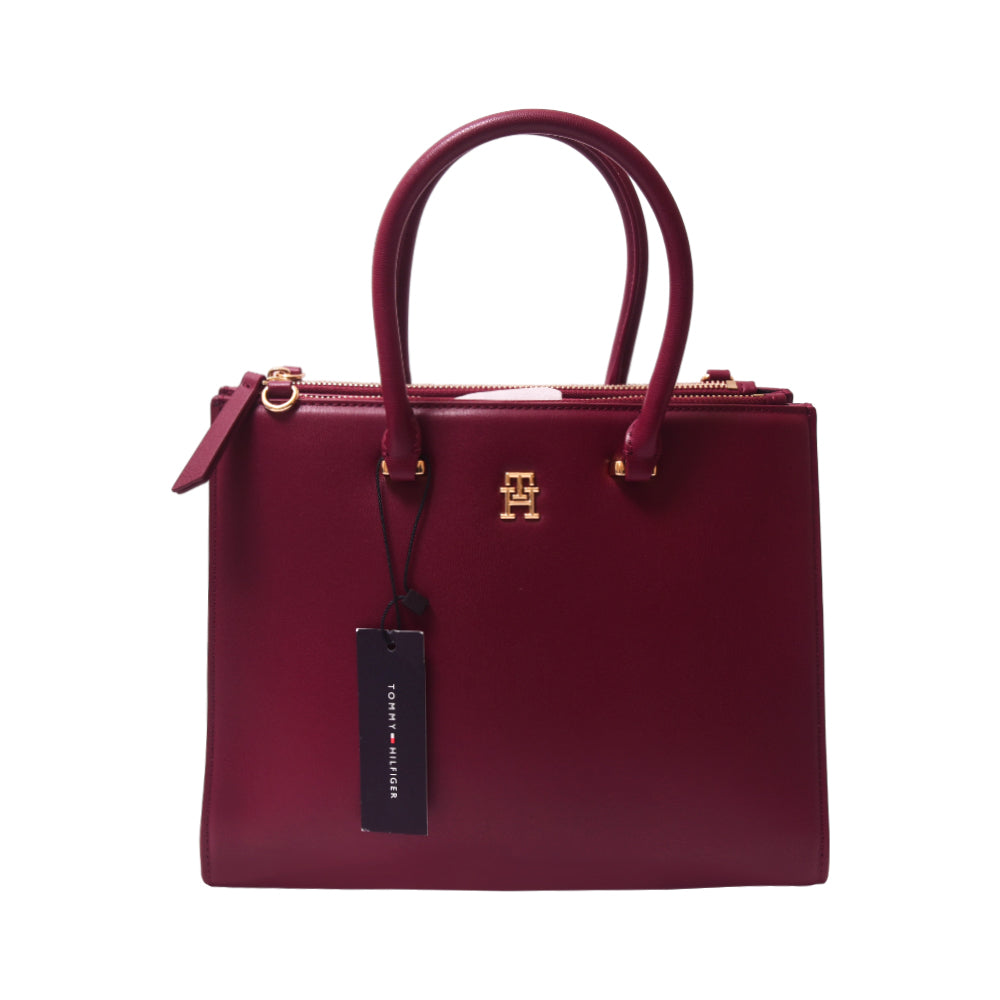 TOMMY HILFIGER LARGE BURGANDY TOTE BAG
